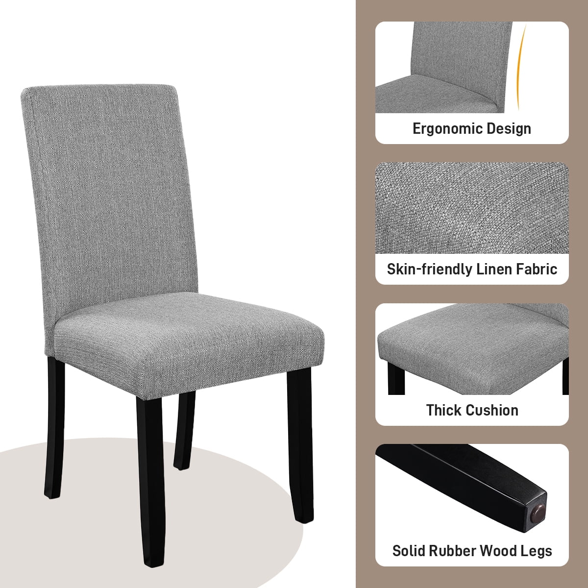 Churanty 5 Piece Round Dining Table Set for 4, Modern Marble Dining Table and 4 High Back Upholstered Chairs for Dining Room Kitchen, White + Gray