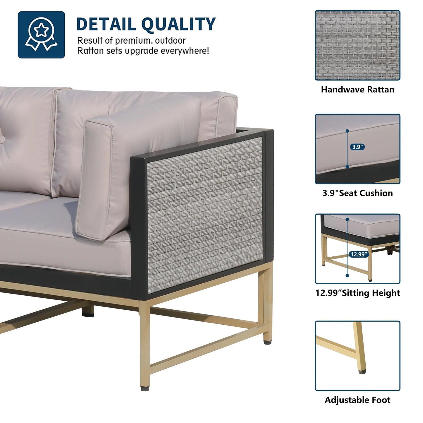 Patio Outdoor Furniture Sets, 7 Pieces All-Weather Rattan Sectional Sofa with Tea Table and Cushions, PE Rattan Wicker Sofa Couch Conversation Set for Garden Backyard Poolside