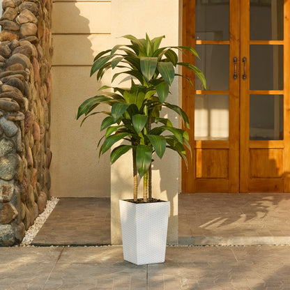 DR.Planzen Artificial Dracaena Tree 5ft - UV Protected Faux Dracaena Plant with 57 Green Leaves, Fake Tree for Indoor  Outdoor Use, Sturdy Tall White Planter with River Stones