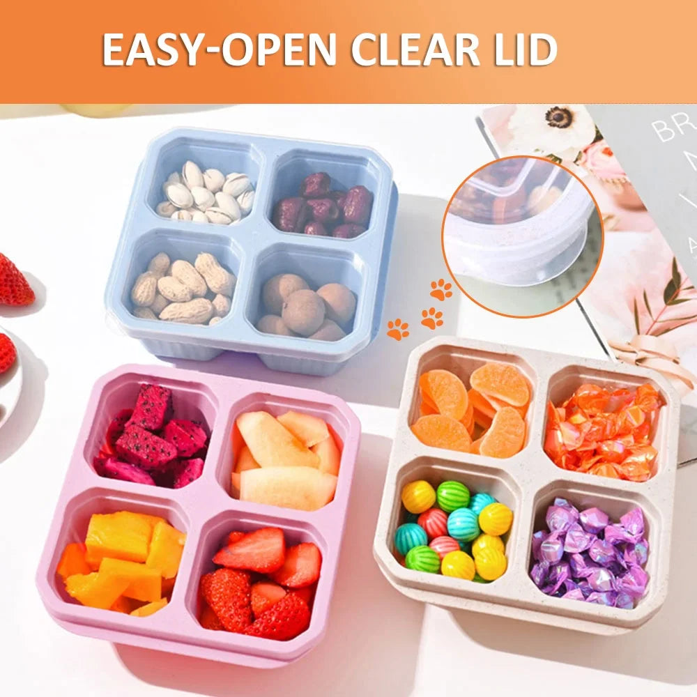 ARCTICICE 4 Packs Snack Containers Sets with Lid Reusable 4 Compartment Food Storage Containers Microwaveable Adult Kids Lunch Box