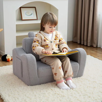 AILEEKISS Toddler Sofa, Foldable Kids Sofa Couch, Convertible Baby Lounger Chair for Playroom, Grey