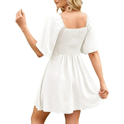 UVN Summer Dresses for Women Short Sleeve V Neck Midi Dress Elegant Bow Tie Beach Sundress