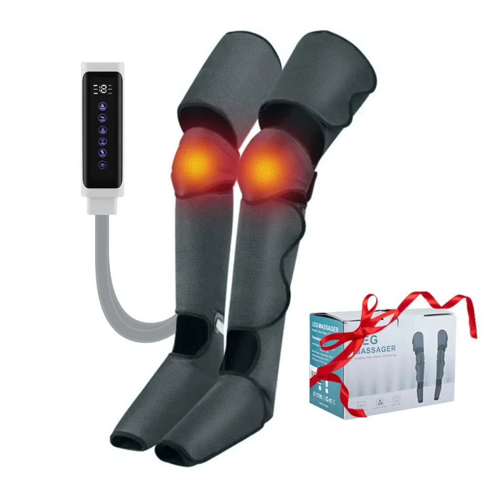 Leg Air Compression Massager, Heat Massager Machine with Hand-held Controller, Adjustable Leg Wraps for for Muscle Fatigue,Cramps,Swelling and Edema
