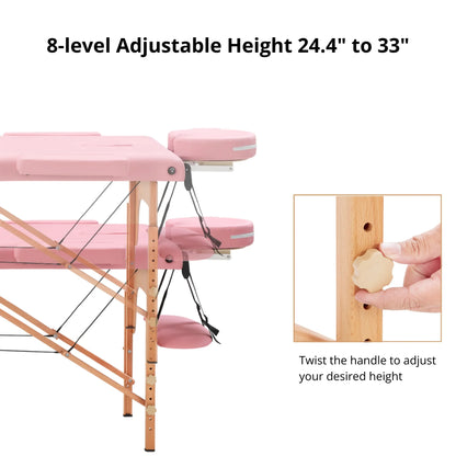 TrumanPick Massage Table Portable Lash Beds Spa Bed Massage Couch Foldable Spa Tables Adjustable 2 Fold with Non-Woven Bag 24 inch, Pink