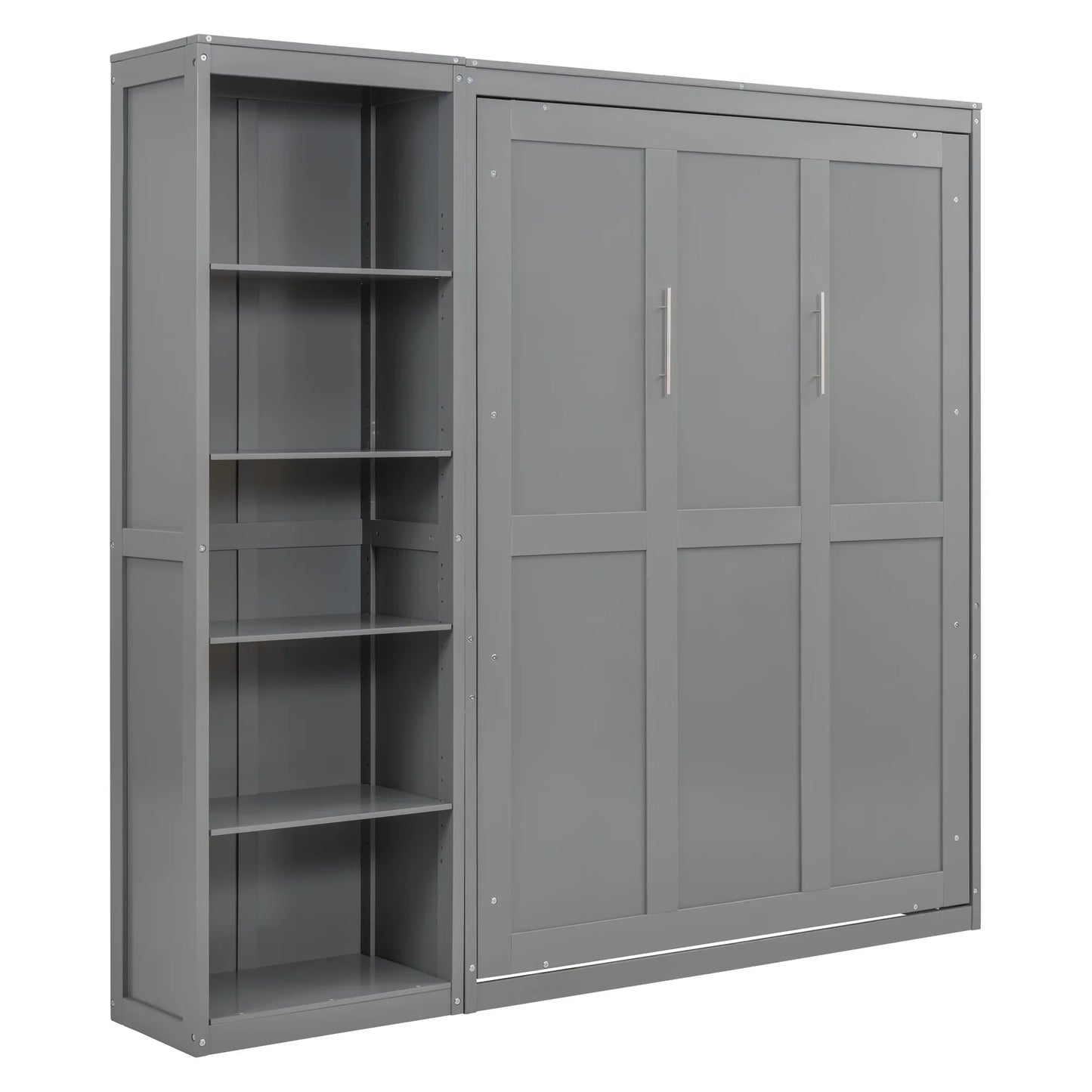 Churanty Full Size Modern Solid Wood Murphy Bed with Shelves, Gray