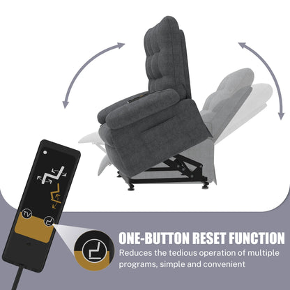 Segmart Power Lift Recliner Chair for Elderly, Heavy Duty 440lbs Antiskid Classic Fabric Linen Sofa Chair, 3 Motors Ergonomic Lounge Single Sofa with Overstuffed Arms and Remote Control, Grey