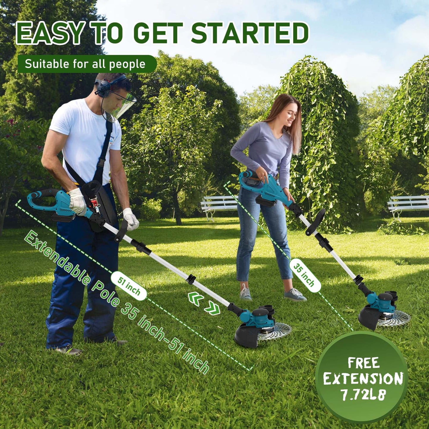 GVDV 2 in 1 Weed Wacker and String Trimmer, Brushless Motor, 2 Pcs 24V Batteries, 3 Blades, Adjustable Length - Lightweight Lawn Edger & Brush Cutter for Yard and Garden