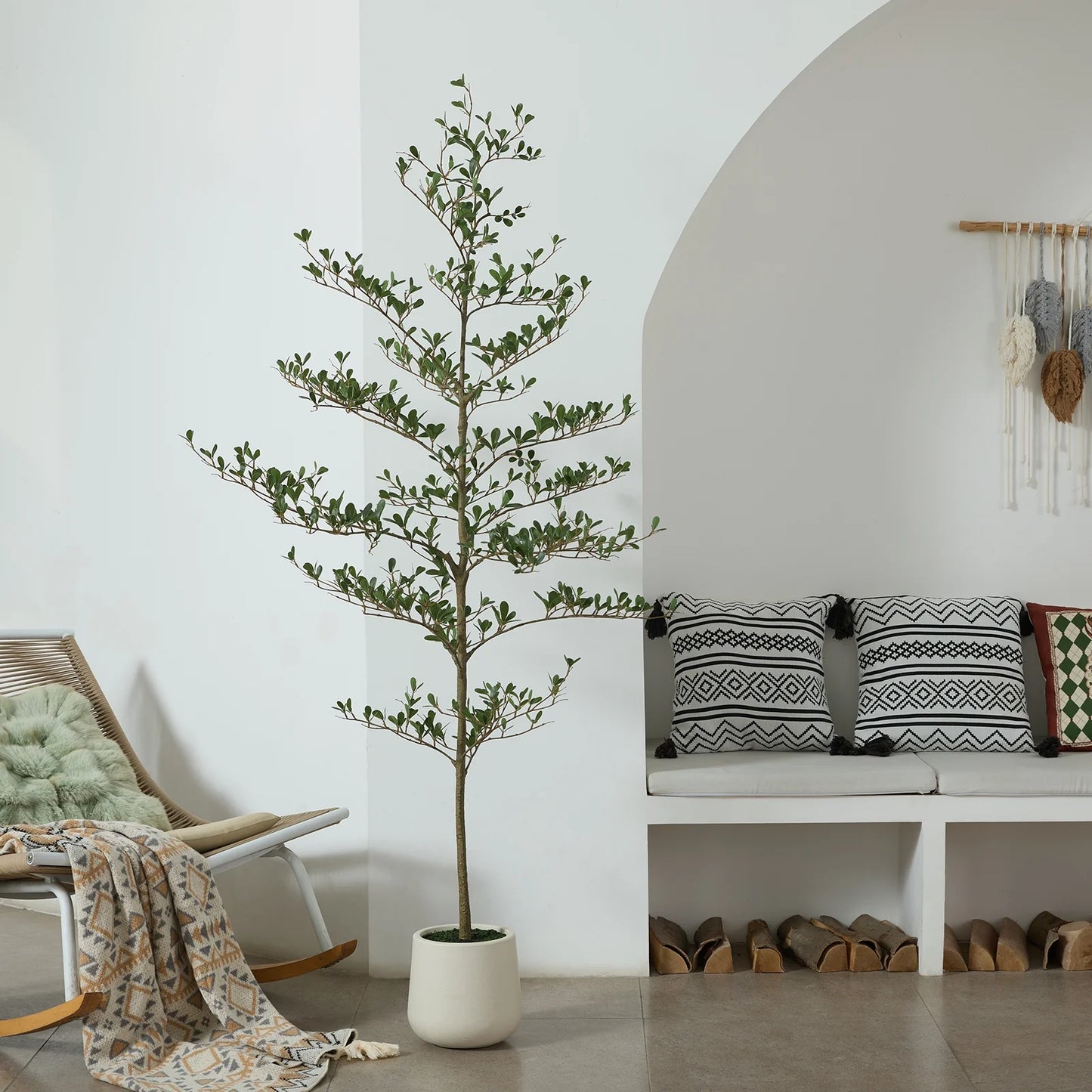 DR.Planzen 6FT Artificial Black Olive Tree with UV-Resistant Silk Leaves  White Planter, Tall Artificial Plant Natural Wood Trunk for Home Office Indoor Outdoor Decor