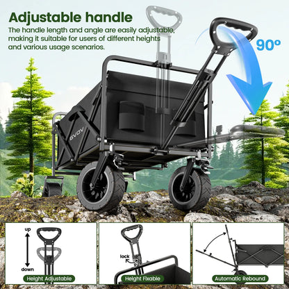 GVDV Collapsible Folding Wagon, 550LBS Large Heavy Duty Utility Cart with All-Terrain Wheels and Adjustable Handles for Shopping, Camping, Sports, Outdoor, Beach, Black
