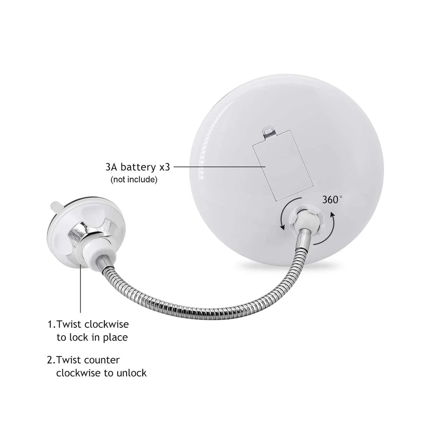 Flexible Gooseneck 10x Magnifying Mirror with Light, Make up Mirror with Lights and Magnification, Portable Vanity Magnified Mirror with Suction Cups for Wall Bathroom (6.7inch)