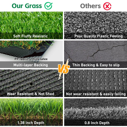TrumanPick Waterproof Artificial Grass Turf 2.67 x 4 Indoor Outdoor Garden Lawn Mat Fake Grass Rug for Pets, 1.38"H