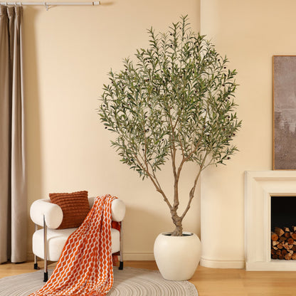 8ft Artificial Olive Tree with 18 inch White Planter, Tall Fake Olive Trees for Indoor, Faux Olive Silk Tree, Large Olive Plants for Home Decor and Housewarming Gift
