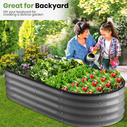 GVDV Raised Garden Bed Outdoor, 4x2x1ft Backyard Oval Metal Raised Bed with Easy Assembly, Garden Bed for Gardening Vegetables, Fruits, Flowers - Dark Gray