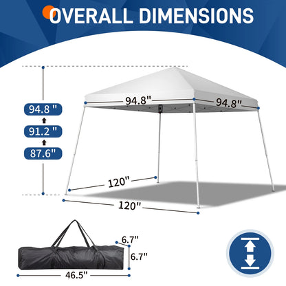 Ktaxon 10ft x 10ft Base/8ft x 8ft Pop Up Party Tent Canopy Folding Tent with Carry Bag White