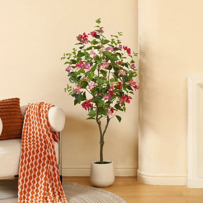 5ft Artificial Bougainvillea Tree with 9 inch White Planter, Tall Fake Bougainvillea Trees with Red Flowers, Faux Bougainvillea Silk Plants for Indoor, Plants for Home Decor