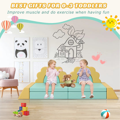 Kids Couch for Playroom, 10PCS Baby Climbing and Crawl Foam Play Set, Foam Climbing Blocks Convertible Sofa ,Kids Play Couch, Indoor Climbing Structure for Toddlers, Infant, Kids, Pre-school, Green