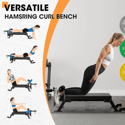 Syedee Nordic Curl Workout Bench - Home Gym Hamstring Curl Machine & Glute Bench with Transport Wheels - Works with 1" & 2" Olympic Weight Plates - Durable Padding, Construction