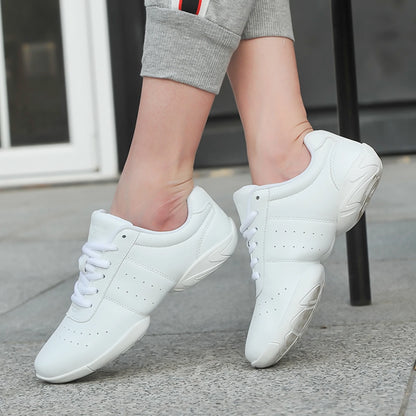 HAOSHIDUO Women's Cheerleading Shoes, Girl's White Cheer Shoes with Breathable PU Leather Soft Soled for Training, Dancing, Yoga