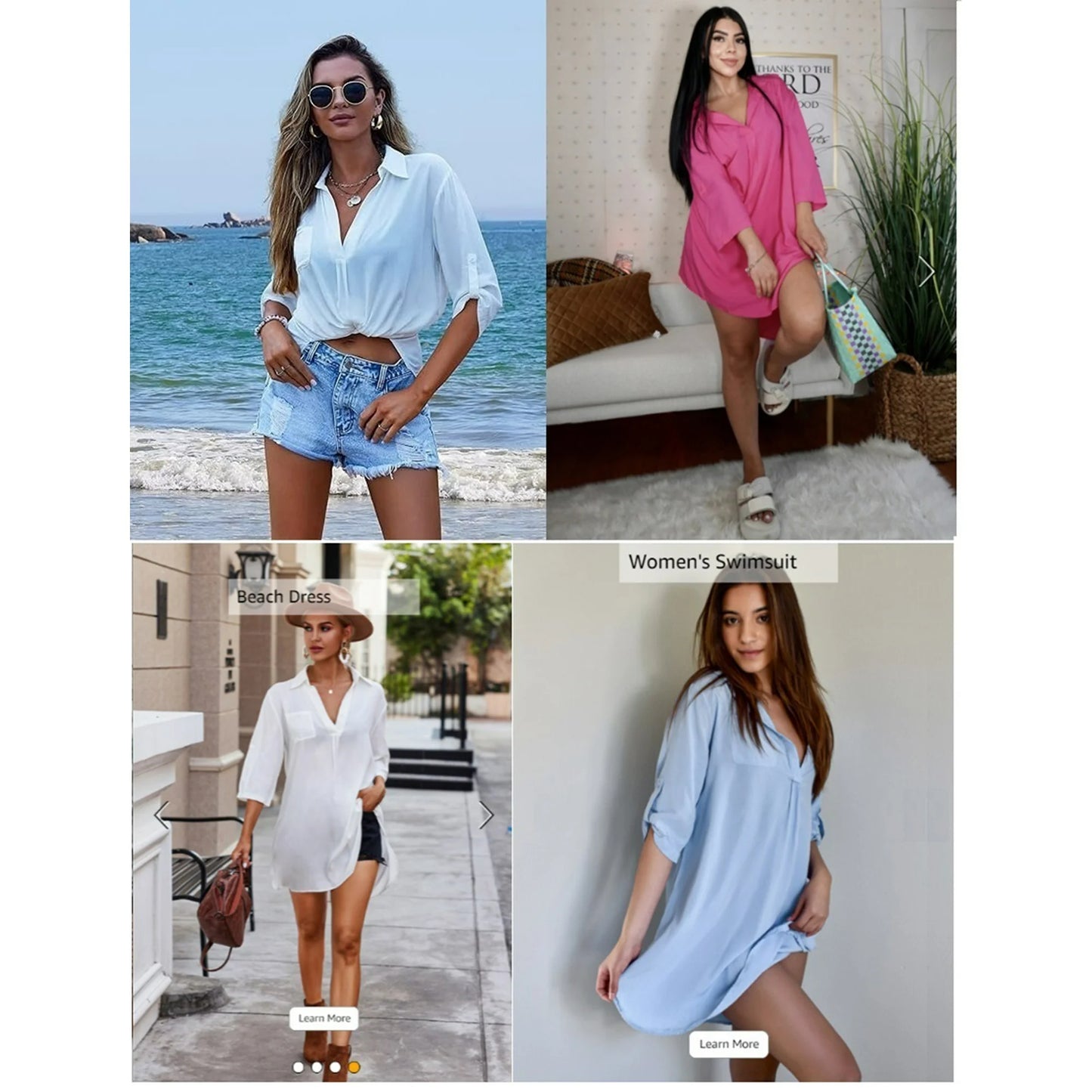 UVN Swimsuit Cover Up 3/4 Sleeve V Neck Shirts for Women Bathing Suit Cover Up Summer Tops