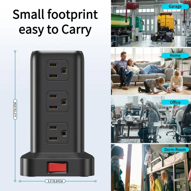 Power Strip Tower 12 Outlets with 4 USB Ports Surge Protector Electric Charging Station 6.5ft Cord, Black