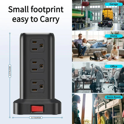 Power Strip Tower 12 Outlets with 4 USB Ports Surge Protector Electric Charging Station 6.5ft Cord, Black