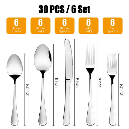 20 Pieces Silverware Set with Serving Set, Stainless Steel Modern Flatware, Service for 4, Silver