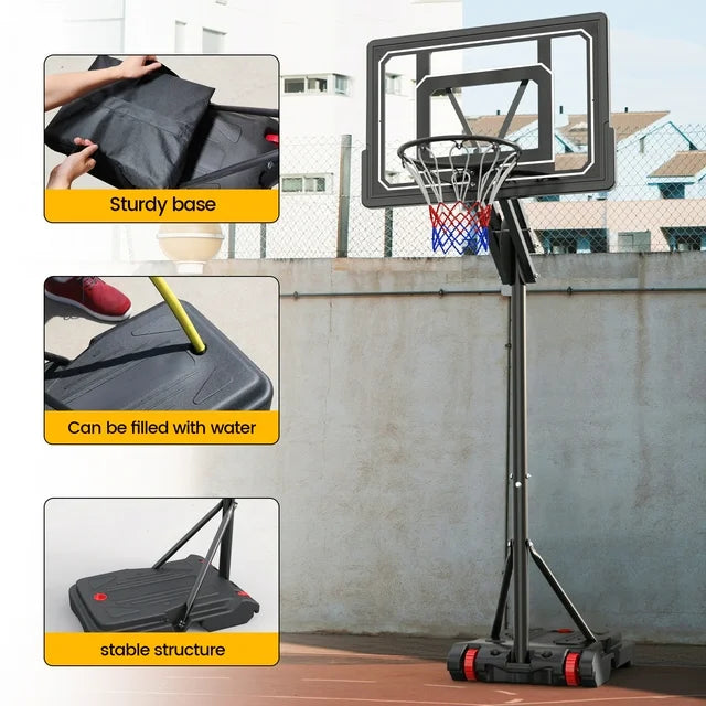 VIRNAZ 33 in. Portable Basketball Hoop & Goal System for Outdoor Indoor Court 5.5 - 9.5 ft. Easy Height Adjustable with Weight Bag