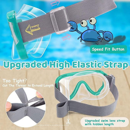 Kids Swim Goggles with Nose Cover, Diving Mask Elastic Fabric Strap Anti Fog Anti Shattered Lens Anti-scratch Anti-fog Swim Mask for Kid Children Swimming Goggles 3-14