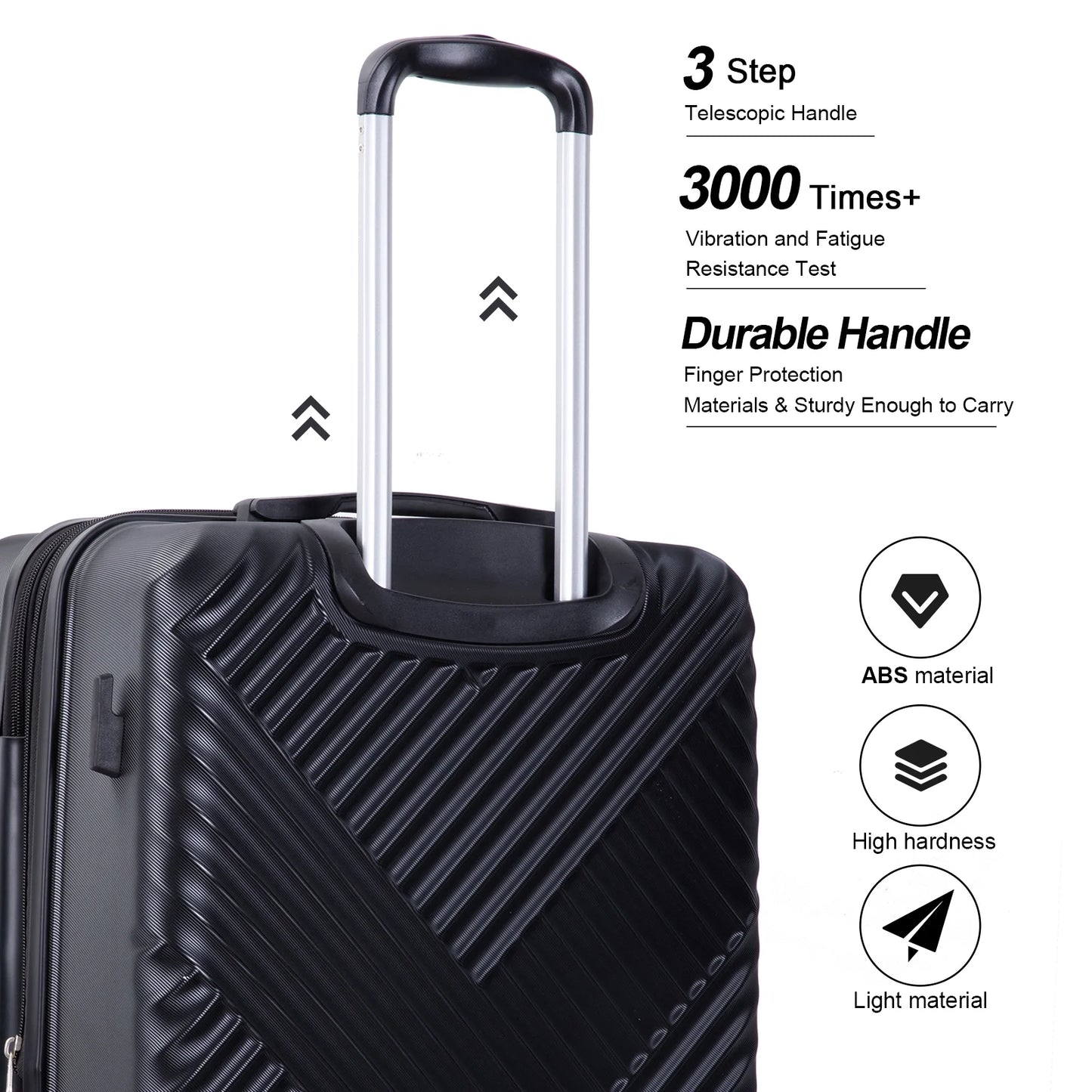Luggage Sets 3 Piece Travel Suitcase Set with 7PCS Organizer Bags, Black