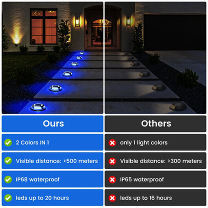 Aship 12 Pack Solar Deck Lights Outdoor, Blue+White Solar Powered Driveway Lights, IP68 Waterproof Solar Dock Lights Step Lights Marker Lights for Path Stair Dock Garage