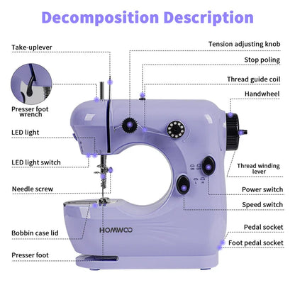 HOMWOO Mini Sewing Machine for Beginner, Dual Speed Portable Machine with Extension Table, Light, Sewing Kit for Household, Travel