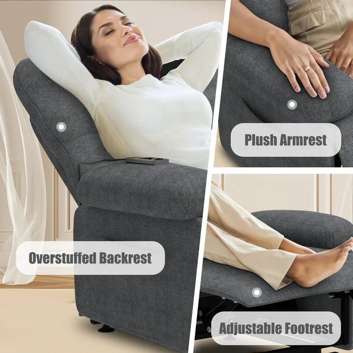 Electric Recliner Chair, Elderly Sofa with Side Pocket and Spacious Seat, Back adjustment from 105°to 145°, Remote Control, Heavy Duty Reclining Mechanism Recliner for Home, Gray