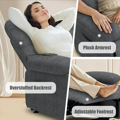 Electric Recliner Chair, Elderly Sofa with Side Pocket and Spacious Seat, Back adjustment from 105°to 145°, Remote Control, Heavy Duty Reclining Mechanism Recliner for Home, Gray