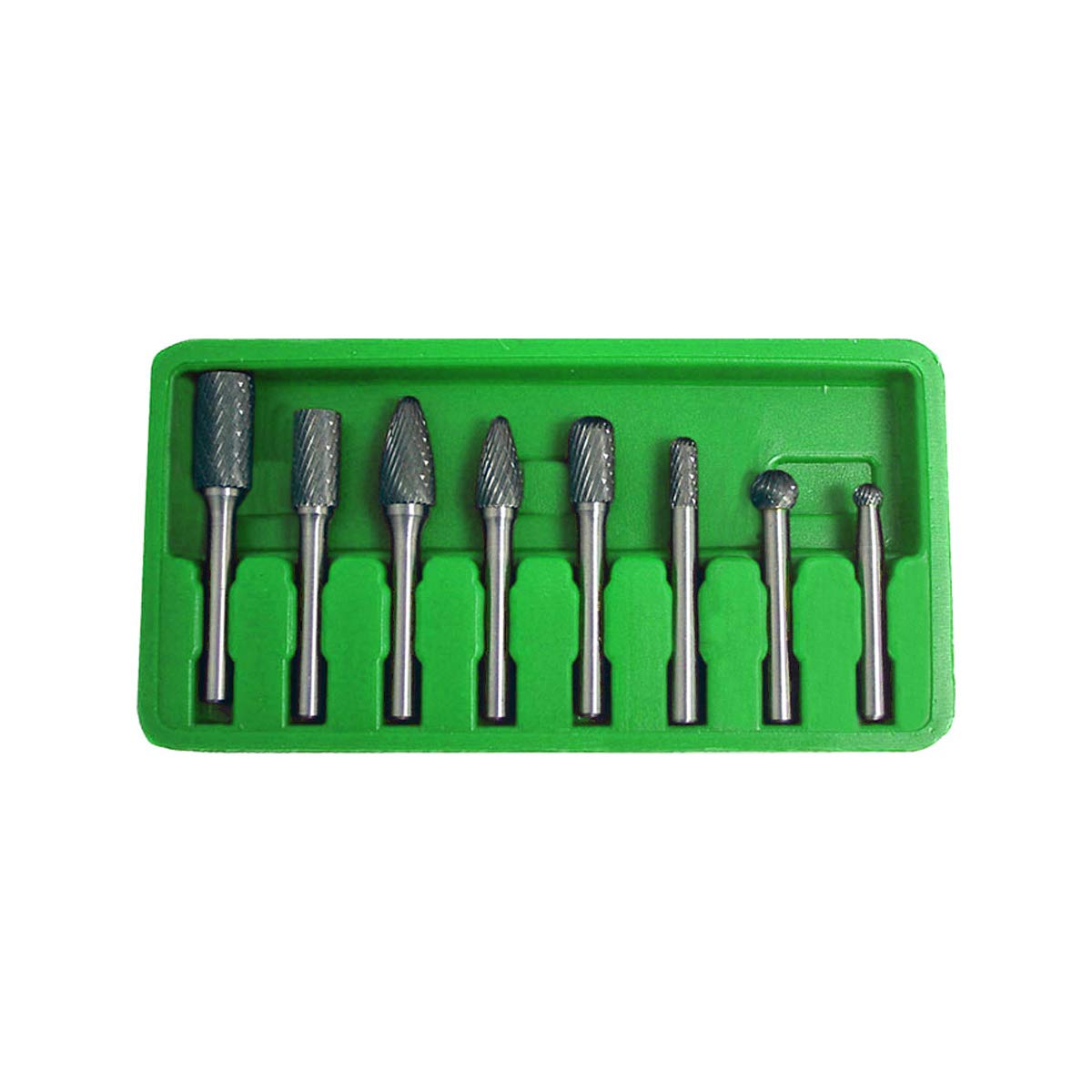 Grip 8 pc Double Carbide Rotary Burr Set - Cylindrical Shape, Cylindrical Radius End, Ball Shape, Tree Shaped Radius End - Use for Deburring Steel/Cast Iron - Garage, Workshop, Home