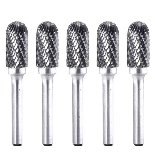 5pcs SC-5 Tungsten Carbide Burr Cylinder Shape with Radius End Double Cut Rotary Burr File(1/2 Cutter Dia X 1Cutter Length) with 1/4'' shank, pack of 5