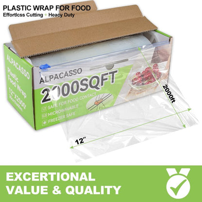 Alpacasso Plastic Food Wrap with Slide Cutter and Bpa-Free Cling wrap 12IN×2000FT
