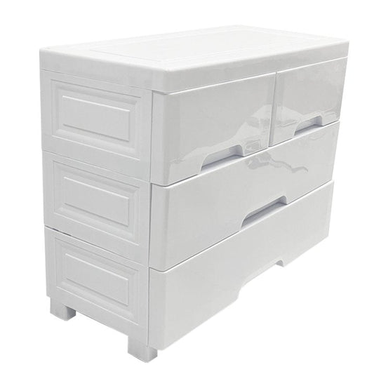 SUSUZI 4 Drawer Plastic Storage Nightstand, White,22"W x 12"D x 20"H
