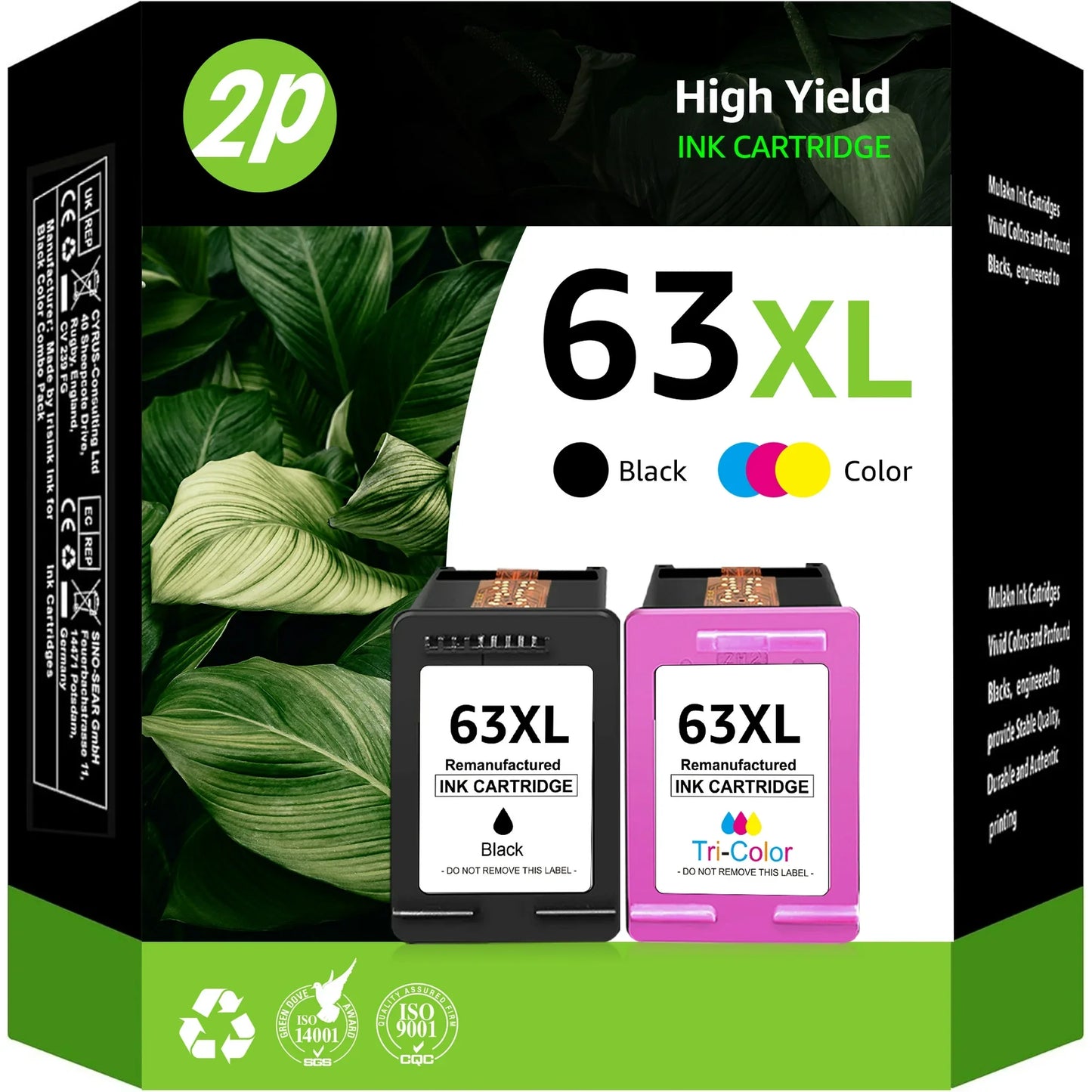 63XL Ink Cartridge Compatible for HP 63 Ink Cartridge Works with for Officejet 3830 4650 5200 5255 Envy 4520 4512 Deskjet 1112 3630