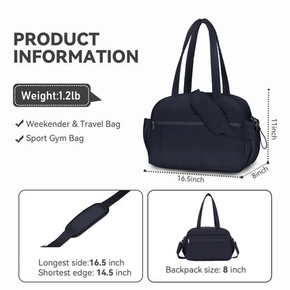 Fenamor Travel Bag for Women Men-Travel Essentials Sport Gym Bag for Business Trips Black