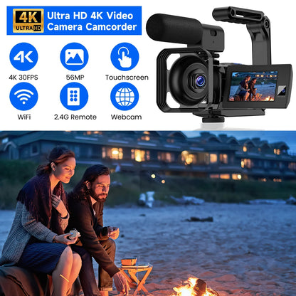 Campark AC09 4K 30FPS Video Camera 56MP Photo Dual Lens 3”Touch Screen Digital Camcorder for Vlogging Youtube