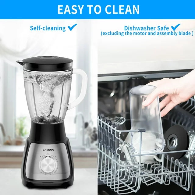 VAVSEA 1000W Countertop Blender for Shake and Smoothies, 5 Speed Kitchen Blender with 51oz Glass Jar & 20oz Travel Cup, for Ice Crush Fruit Protein Drinks Vegetable, Silver