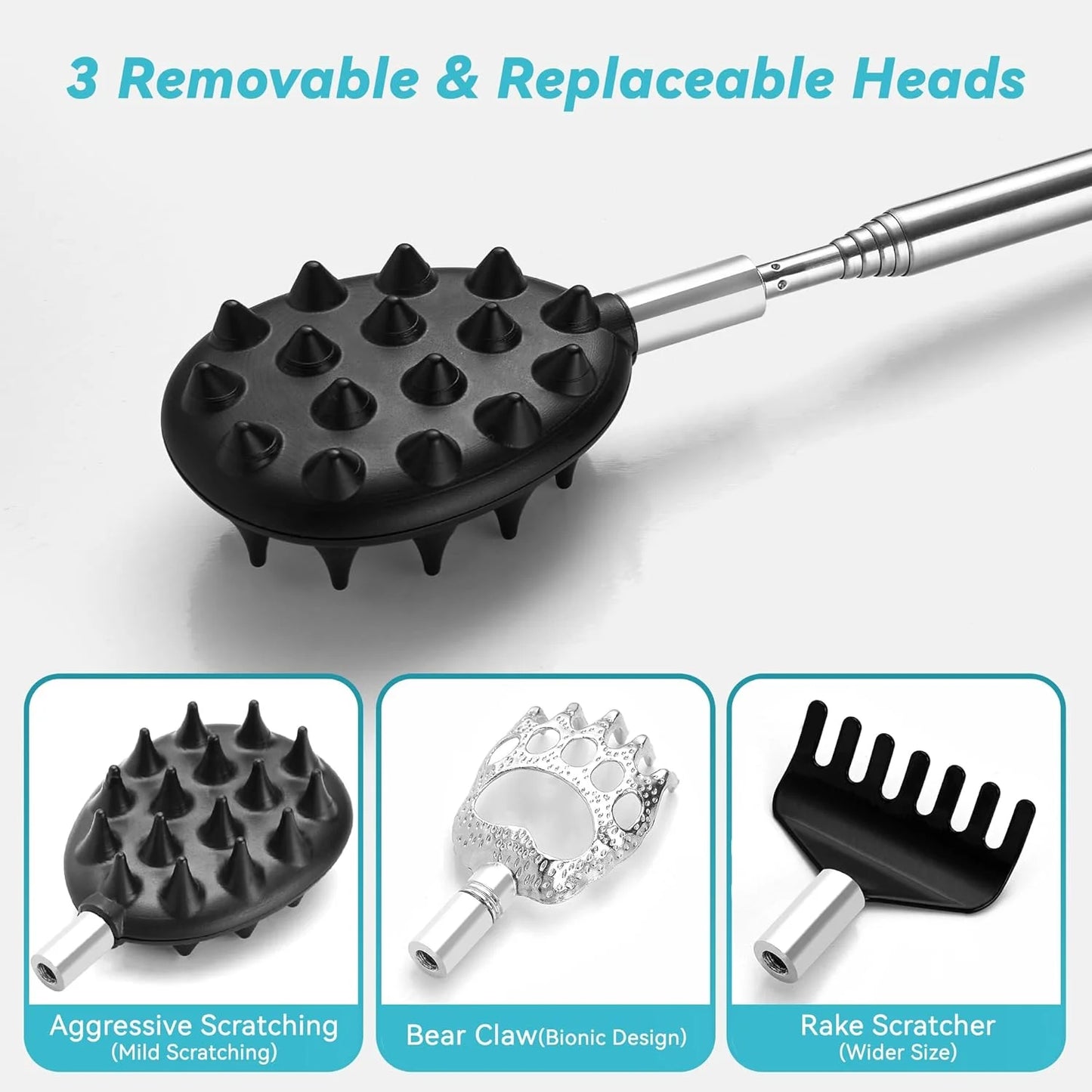 Telescoping Back Scratcher with 3Pcs Detachable Scratching Heads, Stocking Stuffers for Men Back Scratcher for Men/Women,Dual Sides/Paw/Rake Scratcher Christmas Gifts for Men Women