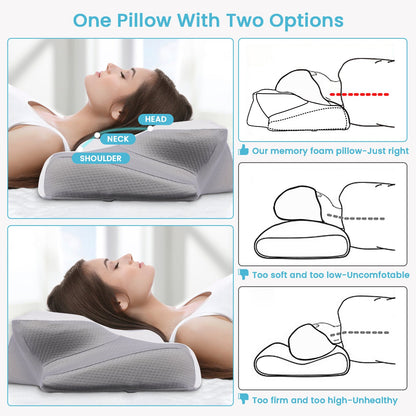 Cervical Pillow for Neck Pain Relief, Contour Memory Foam, Ergonomic Orthopedic Neck Support Pillow for Side, Back &amp; Stomach Sleepers with Breathable Pillowcase, Grey