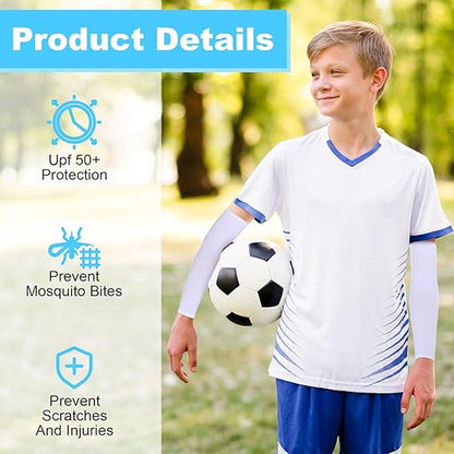 6 Pairs Sports Arm Sleeves for Kids Basketball Baseball Football Arm Sleeves UV Sun Protection Cooling Arm Compression Cover Sleeve for Boys Girls (8-10 Years)