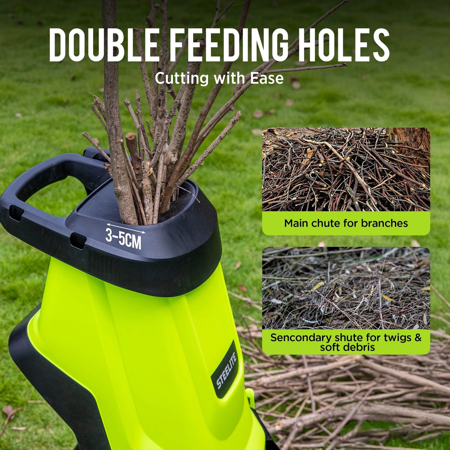 Steelite Electric Wood Chipper Shredder,15-Amp Corded Leaf Mulcher with 45L Collection Bag, 1.75 Inch Cutting Diameter,Wood Chippers, Shredders, & Mulchers