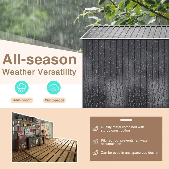 NETAJE 8'x12' Outdoor Metal Storage Shed with Upgraded Frame and Lockable Doors for Backyard, Garden, Lawn