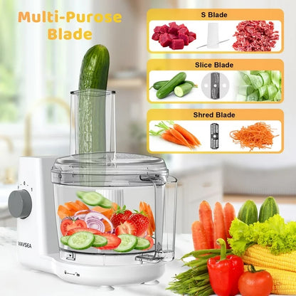 VAVSEA Food Processor and Vegetable Chopper for Dicing, Chopping, Mincing, BPA Free, Stainless Steel Blades, White, 4-Cup