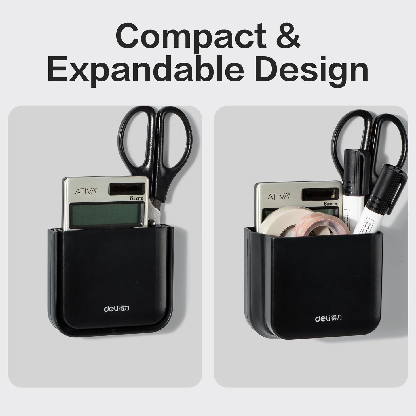 Deli Expandable Magnetic Pen Holder, Office Organizer for Whiteboard, Fridge, Locker Accessories, Black