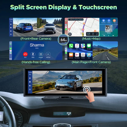 Lamtto Wireless Carplay &Android Auto with 4K Dash cam,9.26 Inch Protable Carplay Screen for Car,1080P Backup Camera, Digital Media Receivers with Voice Control/Bluetooth/G-Sensor/GPS/Mirror Link