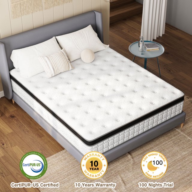 Tvdfgts 12 inch Queen Mattress,Cooling Gel Memory Foam Mattress in a Box，Individual Pocket Spring Hybrid Mattress with Pressure Relief & Motion Isolation,Soft and Comfort,Medium-Firm,CertiPUR-US